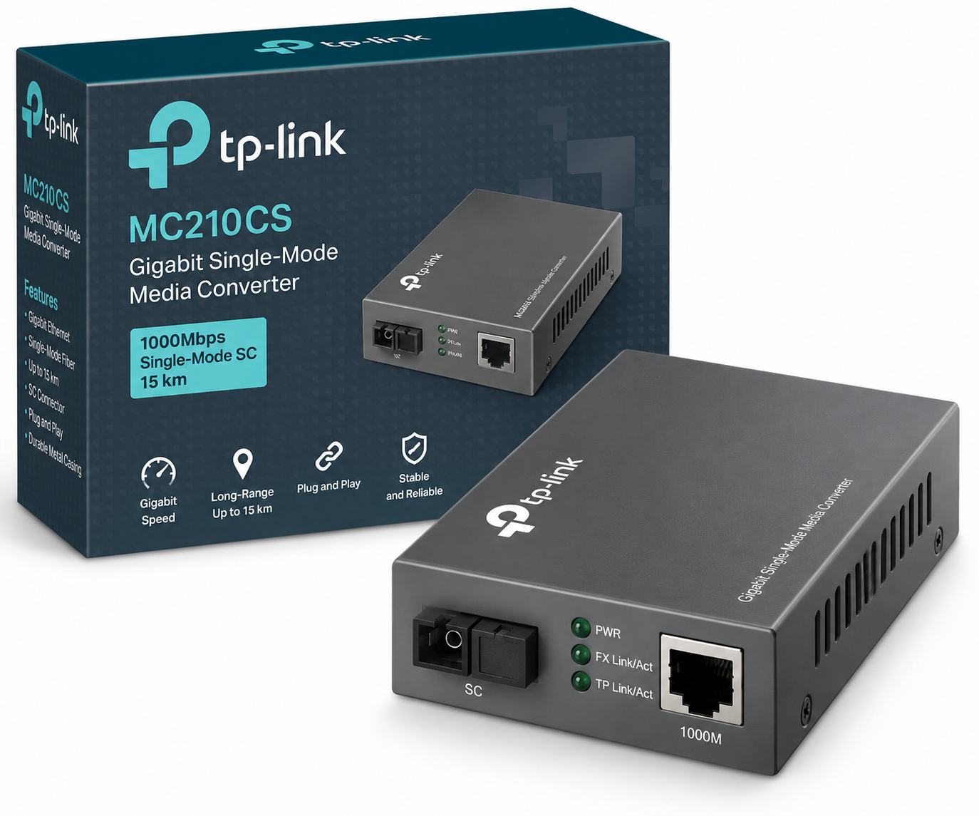 TP-Link MC210CS 1000Mb/s Single-Mode SC 15Km Media Converter